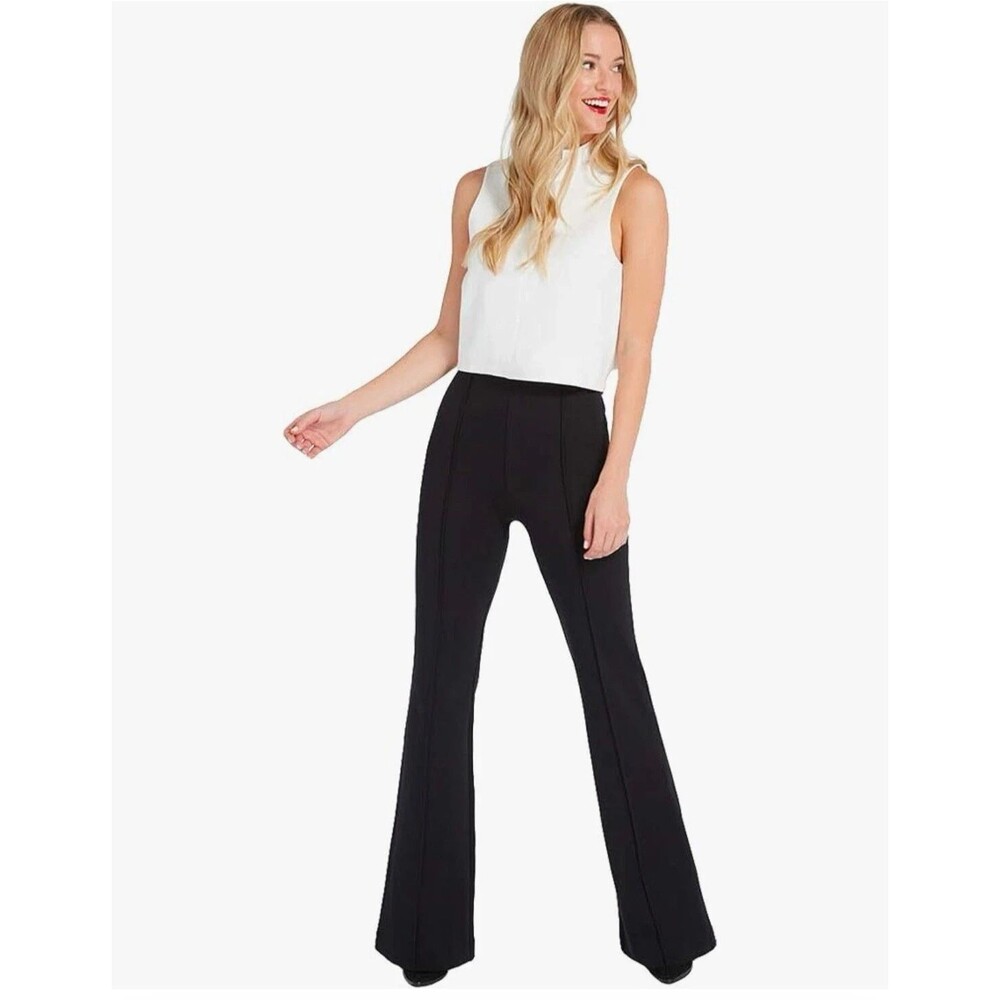 Spanx 20252R The Perfect Pant in Black Knit Ponte Hi-Rise Flare Women's Large